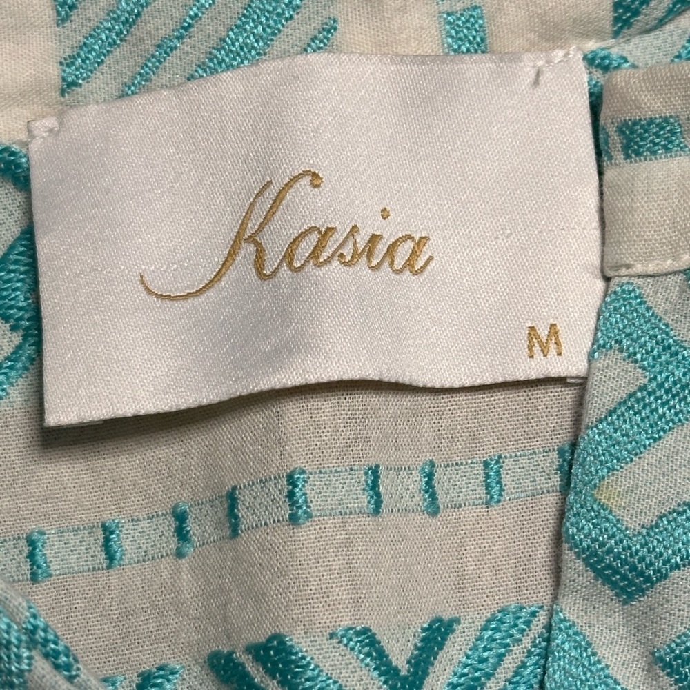 Kasia Cut Out Embroidered Balloon Sleeve Boho Blouse Turquoise Medium - Picture 6 of 7
